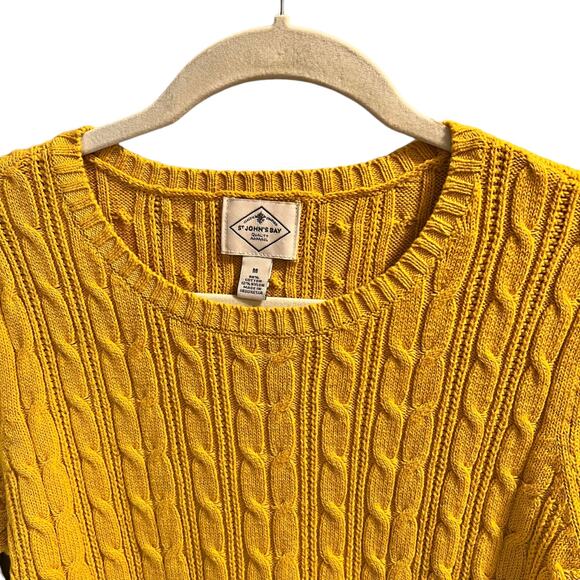 St. John’s Bay Cable Knit Pullover Sweater Long Sleeve Yellow Size M Warm Cozy - Picture 3 of 14